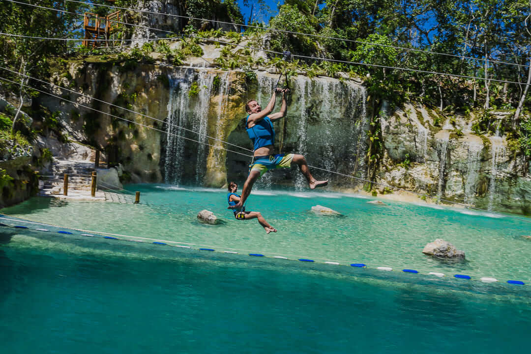 Crystal-clear turquoise water in Hoyo Azul cenote
